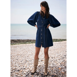 Mint Velvet Indigo Volume Sleeve Denim Mini Dress